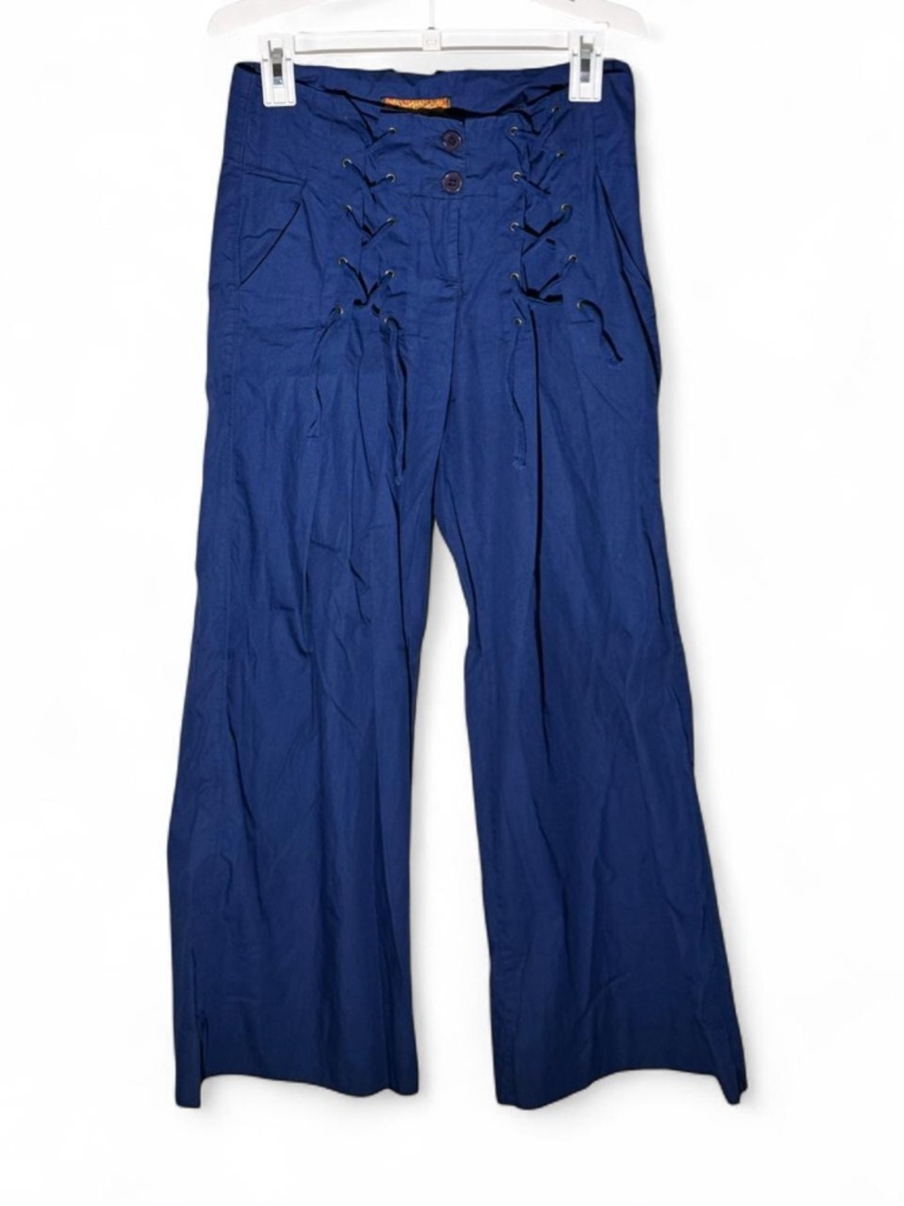Unique Bogo Wide Leg Lace-Up Pants in Royal Blue